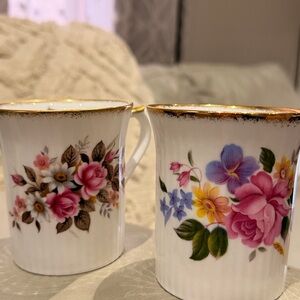 Regal Heritage Floral Mugs with Gold Accents